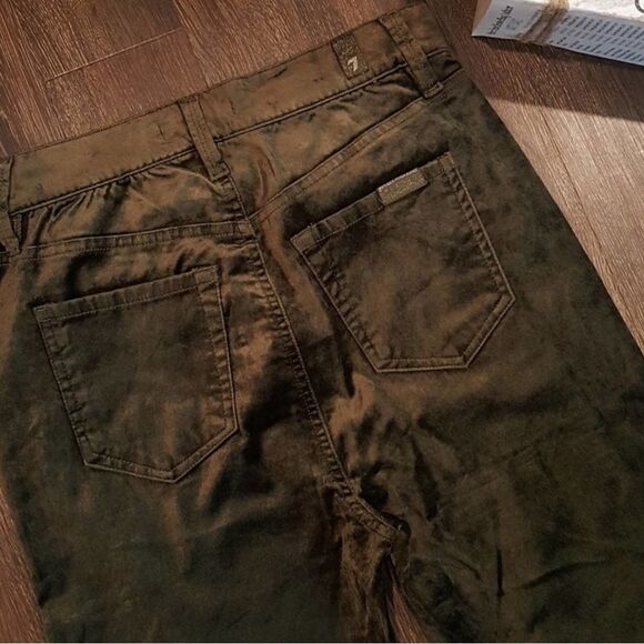 7 For All Mankind High Waist Button Fly Skinny Velvet Pant Olive Green 26 NWT - Picture 10 of 11